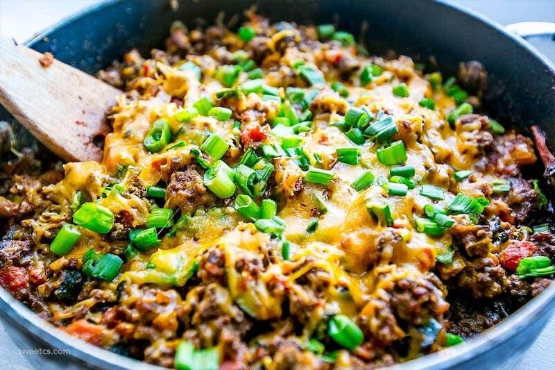 Keto Ground Beef Recipes - One Pot Cheesy Taco Skillet