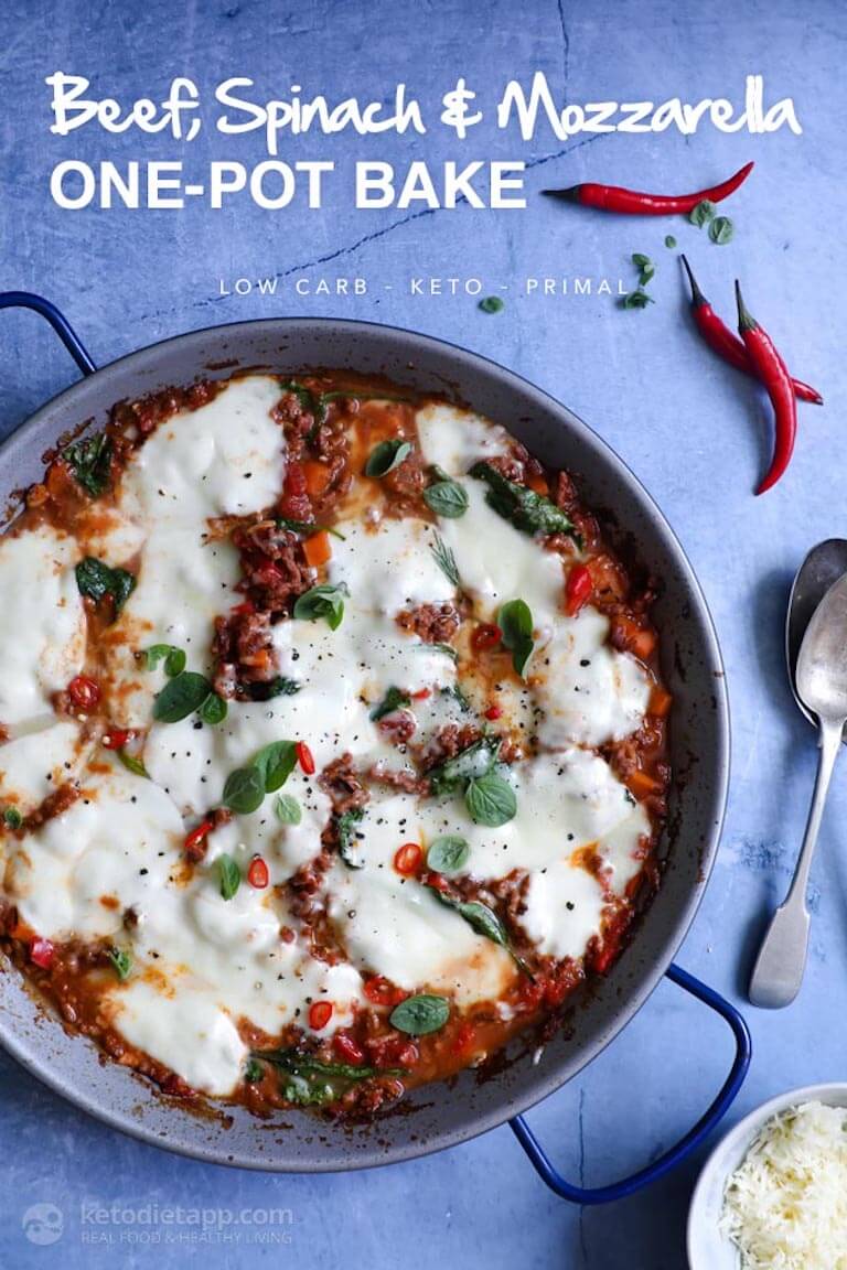 Beef, Spinach, and Mozzarella One Pot Bake