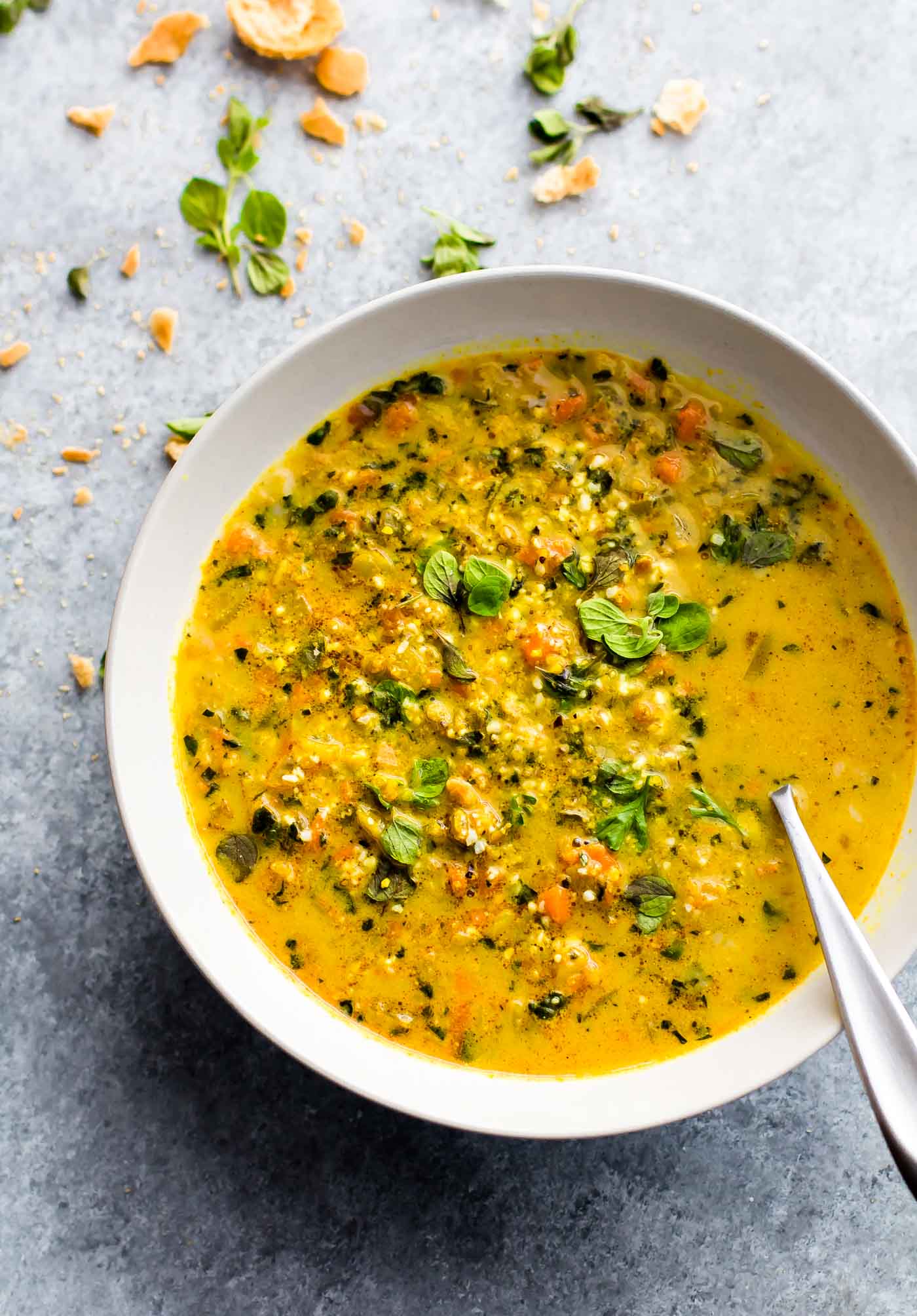 Keto Vegetarian Recipe - Curried Cauliflower Rice Kale Soup