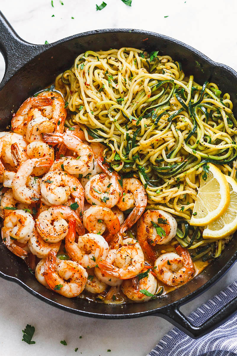 10-minute Lemon Garlic Butter Shrimp with Zucchini Noodles