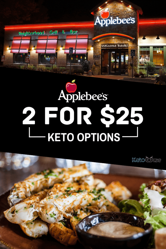 An image showcasing Applebee's 2 for $25 keto options including grilled shrimp with steamed broccoli.